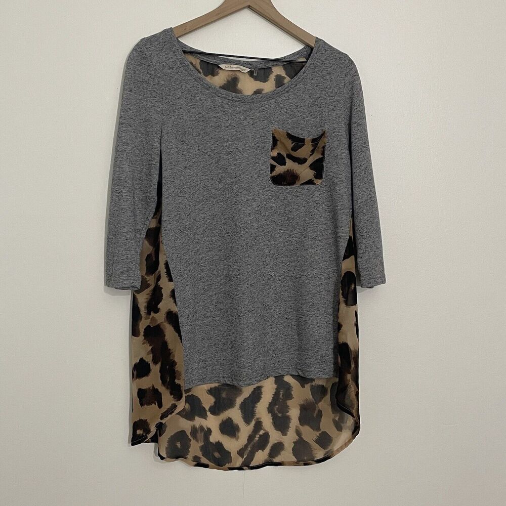 Soft Surroundings Hi Lo Tunic Women’s Medium Gray Leopard Print Chiffon Top